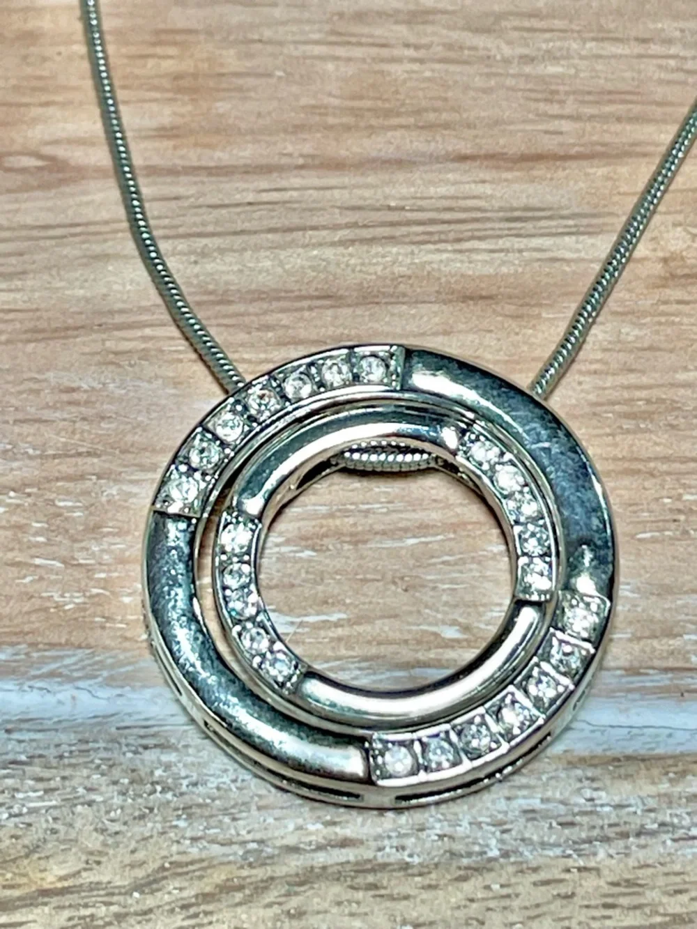 Silver Double-Ring Crystal Pendant Necklace - Women's Jewelry